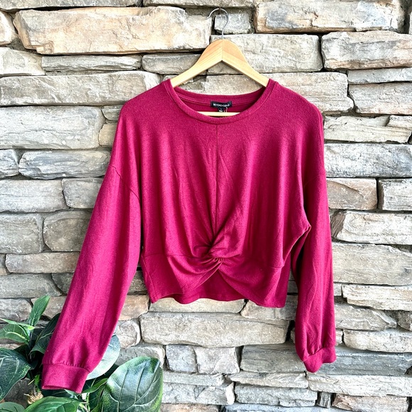 NWT Beyond yoga turn inward crop long sleeve top relaxed sweater dark red large - Picture 1 of 7